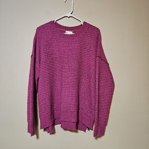 Lisa Todd Stitch Me Sweater Waffle Knit Side Zipper Cotton Blend Size Large Pink